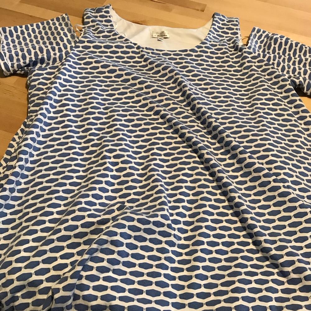 Robbie Bee blue and white oval design dress